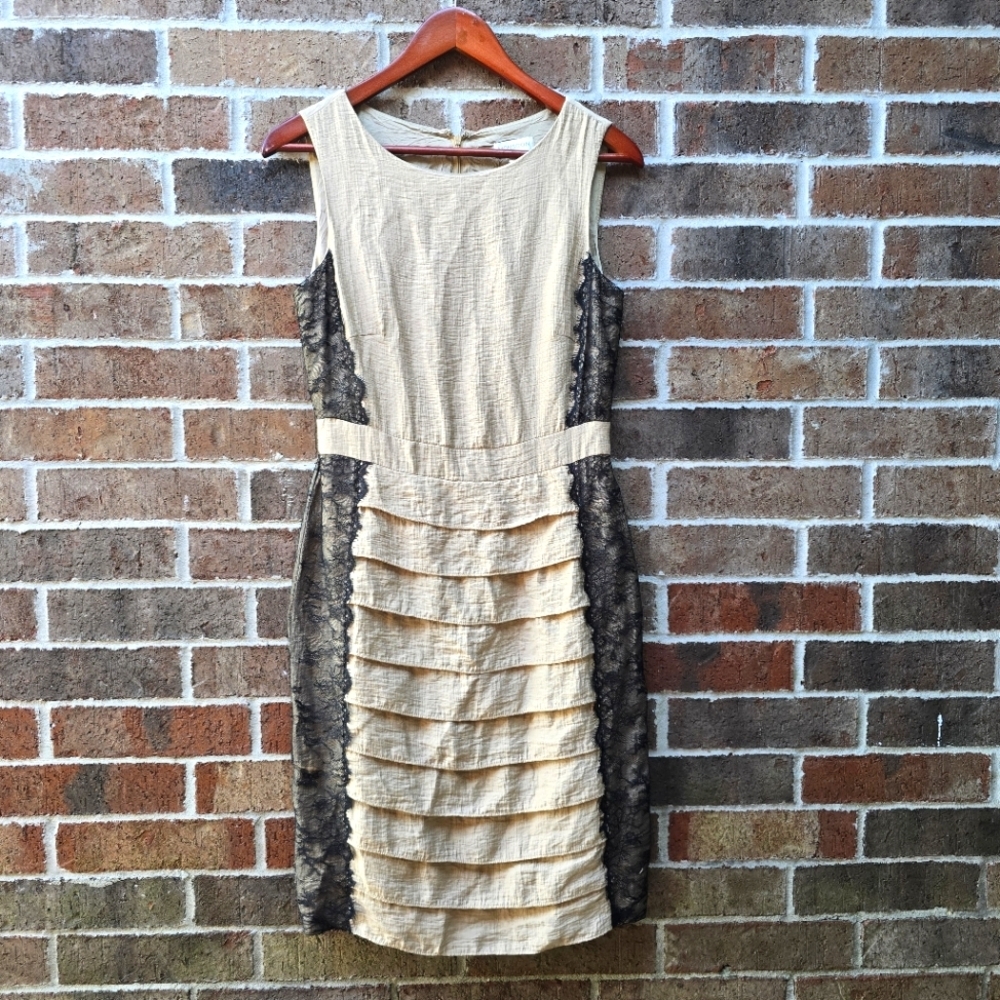 Monsoon Cream and Black Textured Midi Dress